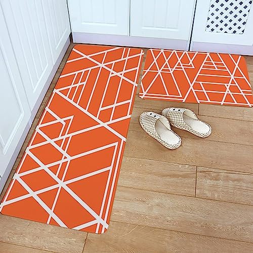 Orange Geometric Non-Slip Kitchen Rugs Set 10 Words