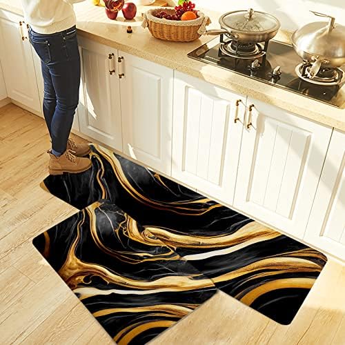 BOBOWUNY MARBLE BLACK KITCHEN MATS SET