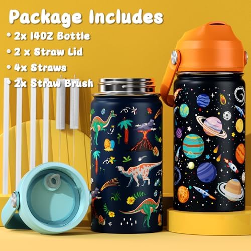 14oz Insulated Kids Water Bottle with Straw Lid for School Travel