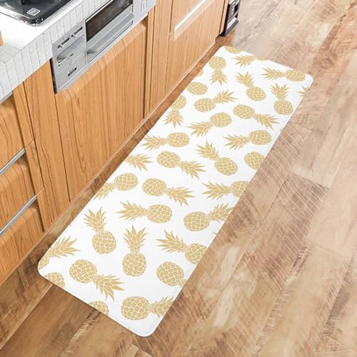 Golden Pineapple Seamless Area Runner Rug Set - Kitchen Doormat