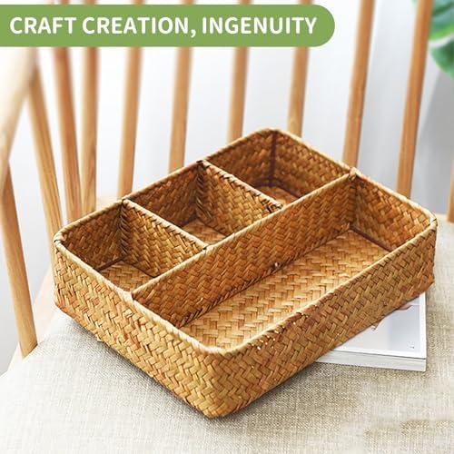 Seagrass Woven Rattan Basket Organizer with 4 Sections