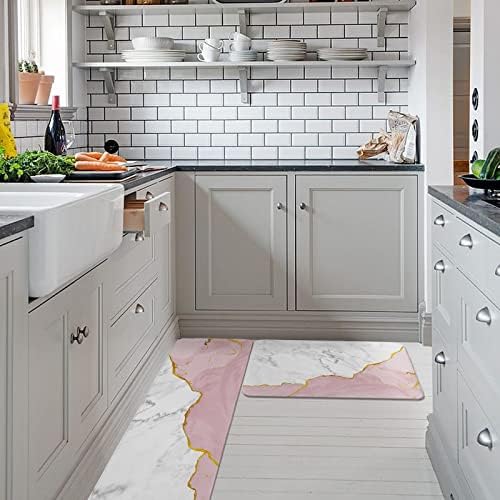 Carosoffe Pink White Marble Kitchen Rugs 20x315 20x63 Set