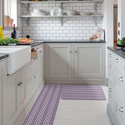 Carosoffe Purple Geometric Kitchen Rug Set 2PCS