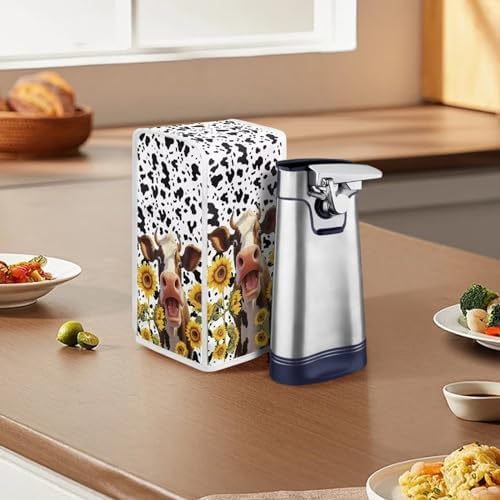 Annejudy Funny Cow Sunflower Stain-Protecting Can Opener Cover for Kitchen