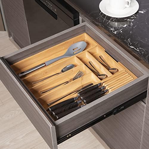 Bamboo Knife Block Drawer Organizer Storage