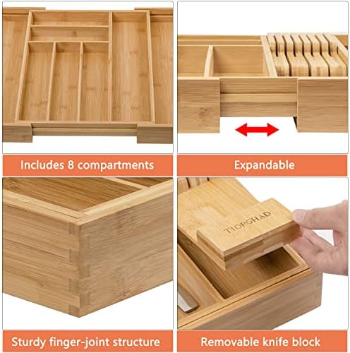 Bamboo Knife Block Drawer Organizer Storage