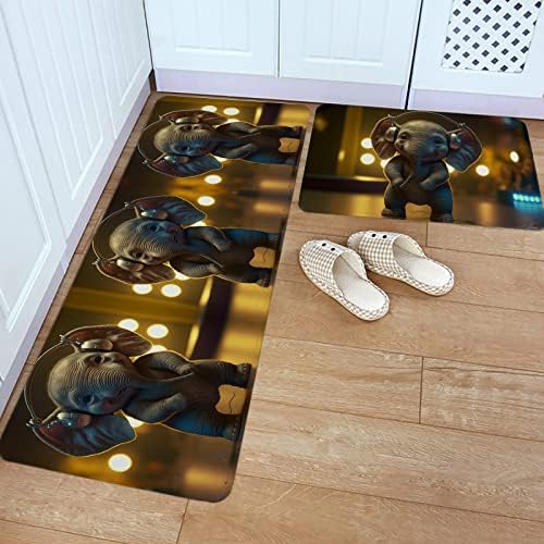 Music Elephant Kitchen Rug Set 2PCS Non-Slip
