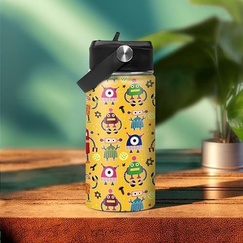 Kids 12oz Straw Robot Insulated Water Bottle for Boys and Girls