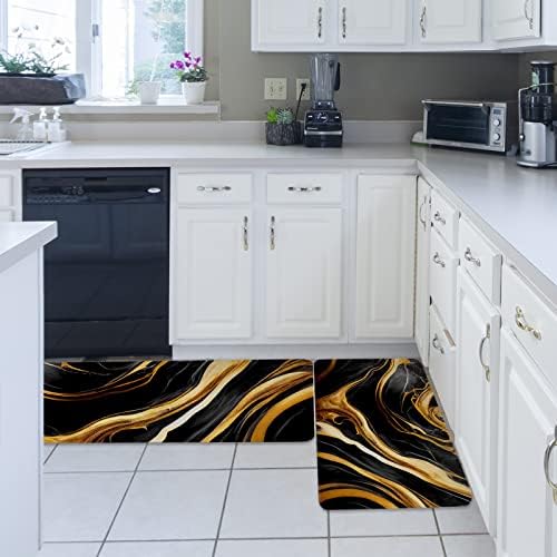 BOBOWUNY MARBLE BLACK KITCHEN MATS SET