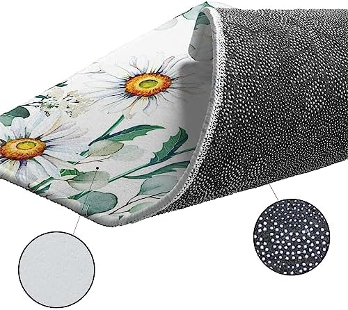 Carosaffe White Daisy Kitchen Bathroom Area Rugs - Set of 2
