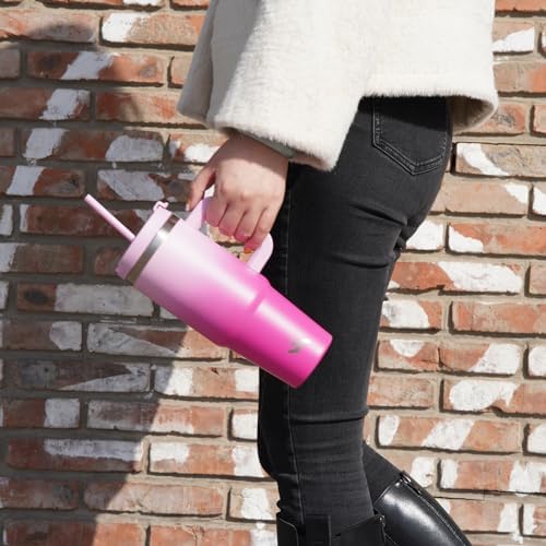 40 oz Insulated Tumbler with Handle and 2 Straws Stainless Steel Lemon