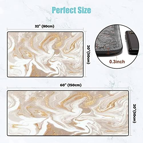 Kitchen Rugs Set Beige Non-Slip Washable Kitchen Mats with Gold Line Texture