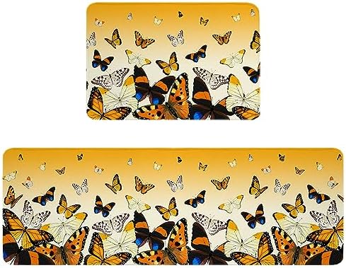 Orange Ombre Butterfly 2 Pack Kitchen Rugs Non-Slip Mats