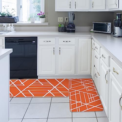 Orange Geometric Non-Slip Kitchen Rugs Set 10 Words