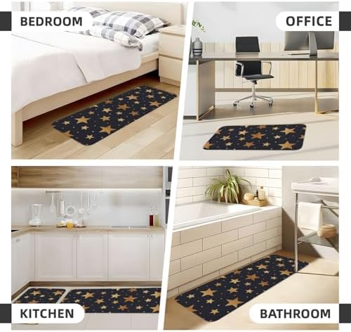2-Piece Gold Glitter Star Anti-Fatigue Kitchen Rugs for Home Kitchen
