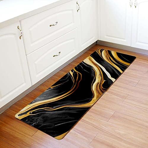 Marble Black Antifatigue Kitchen Bath Door Mat Cushioned Runner Rug