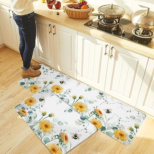 Orange Flower Non-Slip Kitchen Rugs 2-Pack