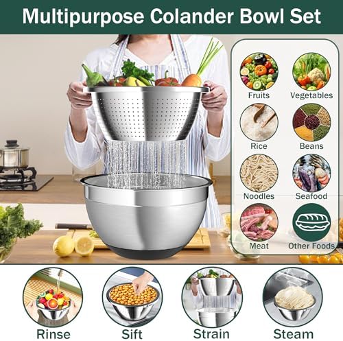 10-Piece Mixing Bowls SetNon-Slip Airtight Stainless Steel Home Kitchen Essential