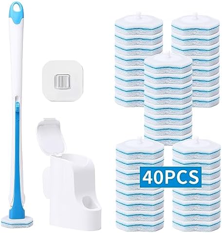40-Piece Disposable Toilet Brush with Wall-Mounted Compact Storage