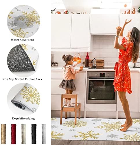2Pcs Kitchen Rugs Anti Fatigue Kitchen Mat Golden Snowflake Non Slip Runner