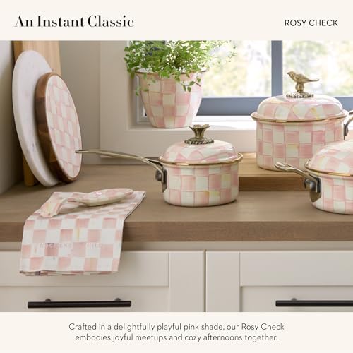 Pink-and-White Rosy Check Cotton Dish Towel