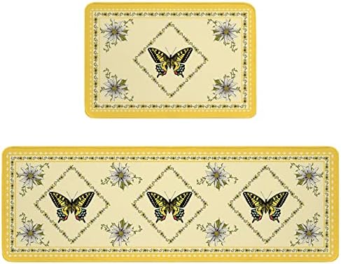 Butterfly Kitchen Rug Set 2PCS Non-Slip Soft Absorbent Mats