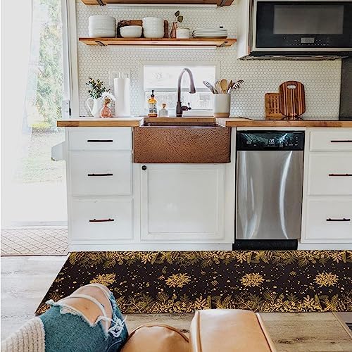Christmas Kitchen Rugs Set of 2 - Farmhouse Mat with Snowflakes Pine Cone Design