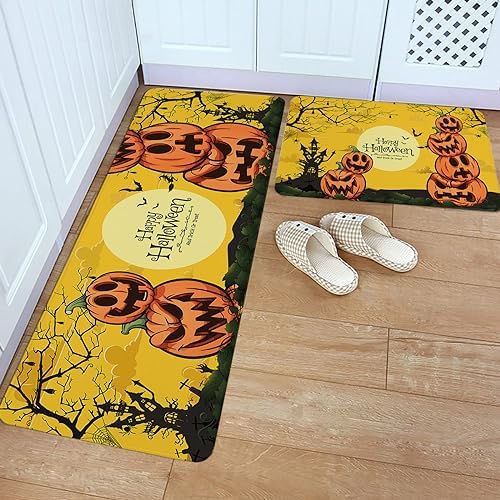 Halloween Kitchen Rug Set 2PCS Soft Non-Slip Mats