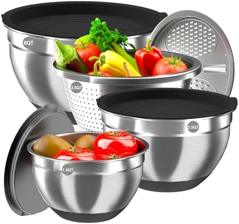 10-Piece Mixing Bowls SetNon-Slip Airtight Stainless Steel Home Kitchen Essential