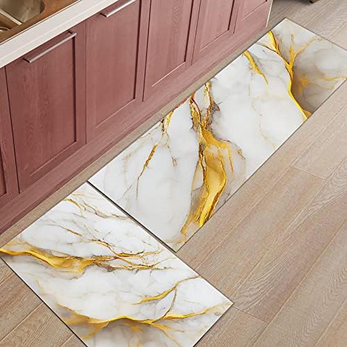 Premium Kitchen Mats Set of 2 - Golden Marble Texture