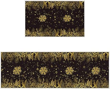 Christmas Kitchen Rugs Set of 2 - Farmhouse Mat with Snowflakes Pine Cone Design