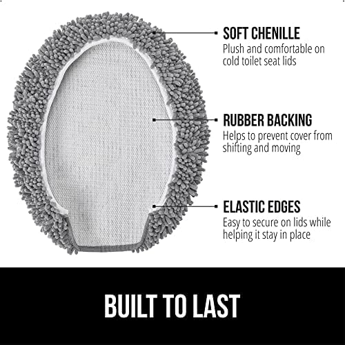 GORILLA GRIP Soft Chenille Toilet Lid Cover Gray 195x185