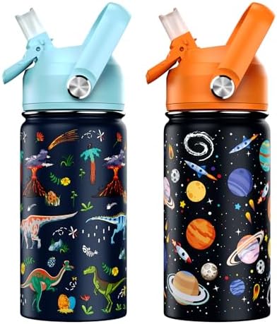 14oz Insulated Kids Water Bottle with Straw Lid for School Travel