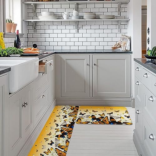 Orange Ombre Butterfly 2 Pack Kitchen Rugs Non-Slip Mats