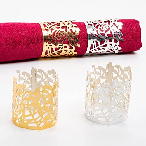 Gift Set - Rose Flower Napkin Rings for Weddings Parties Elegant Gold Design