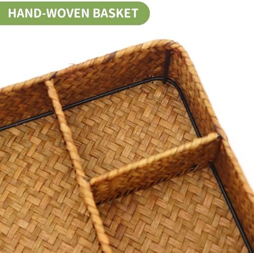 Seagrass Woven Rattan Basket Organizer with 4 Sections