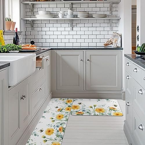 Orange Flower Non-Slip Kitchen Rugs 2-Pack