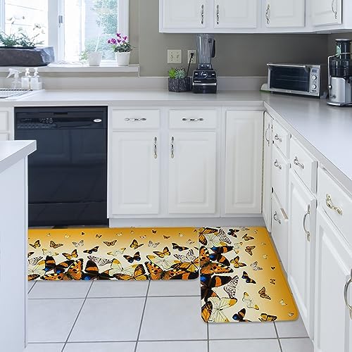 Orange Ombre Butterfly 2 Pack Kitchen Rugs Non-Slip Mats