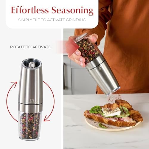 Urban Noon Gravity Salt and Pepper Grinder Set - 2 Grinders with Light