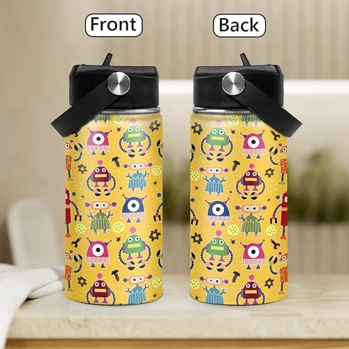 Kids 12oz Straw Robot Insulated Water Bottle for Boys and Girls