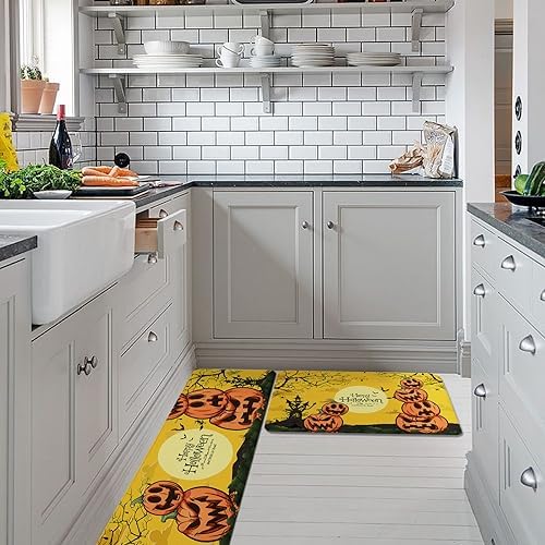Halloween Kitchen Rug Set 2PCS Soft Non-Slip Mats
