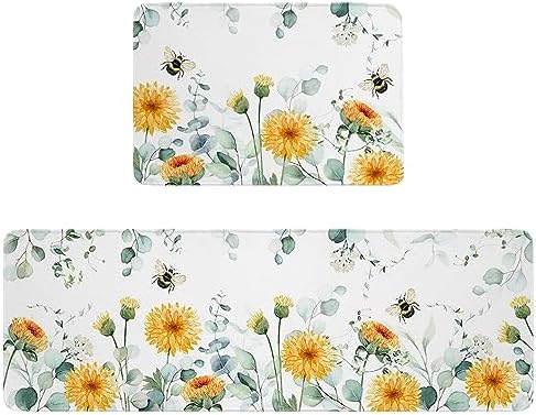 Orange Flower Non-Slip Kitchen Rugs 2-Pack