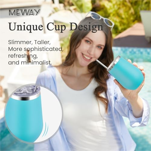 MEWAY 12oz Insulated Wine Tumbler with Lid and Straw
