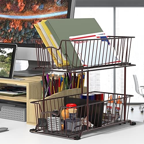 Simple Houseware 2-Tier Wire Basket Organizer with Bronze Finish