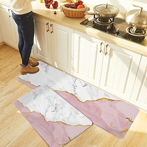 Carosoffe Pink White Marble Kitchen Rugs 20x315 20x63 Set