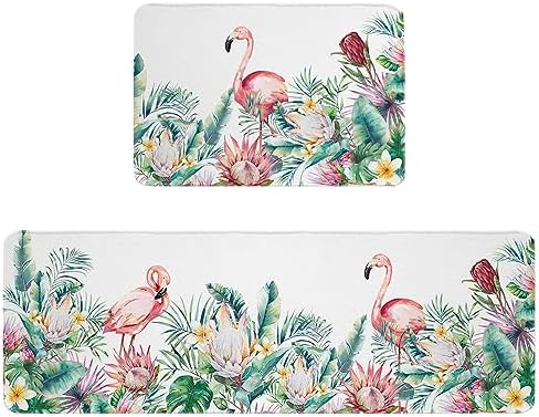 Carosoffe Tropical Kitchen Rugs 2-Pack Soft Non-Slip Absorbent Standing Mats