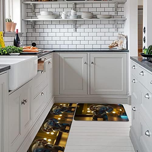 Music Elephant Kitchen Rug Set 2PCS Non-Slip