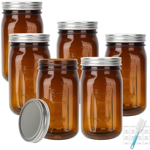 Hand-Crafted 6-Pack Mason Jars with Amber lids