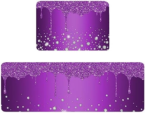 Purple Diamond Kitchen Rug Set 2PCS Non-Slip Mats