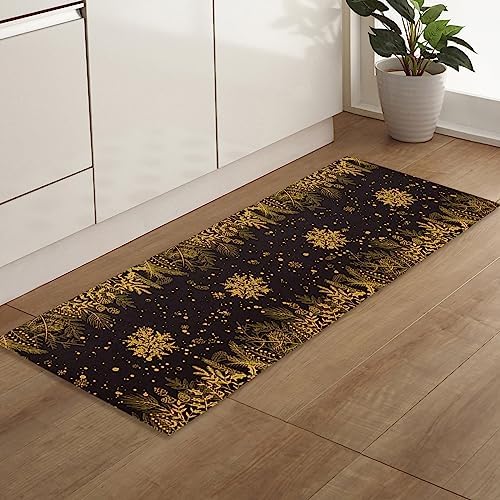 Christmas Kitchen Rugs Set of 2 - Farmhouse Mat with Snowflakes Pine Cone Design